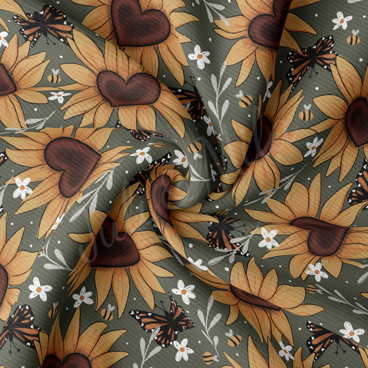 Rib Knit Fabric RBKsunflowers&butterflies