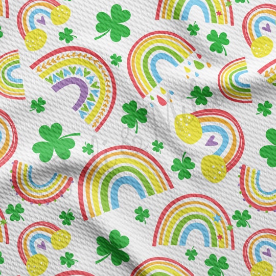 St. Patrick's Day Printed Liverpool Bullet Textured Fabric by the yard 4Way Stretch Solid Strip Thick Knit Jersey Liverpool Fabric9