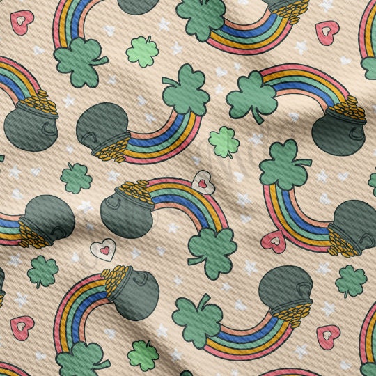 St. Patrick's Day Printed Liverpool Bullet Textured Fabric by the yard 4Way Stretch Solid Strip Thick Knit Jersey Liverpool Fabric9