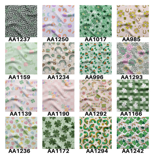 St. Patrick's Day Printed Liverpool Bullet Textured Fabric by the yard 4Way Stretch Solid Strip Thick Knit Jersey Liverpool Fabric10