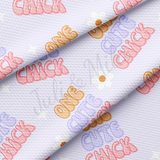 One Cute Chick Easter Printed Bullet Textured Fabric AA1401