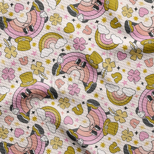 St. Patrick's Day Printed Liverpool Bullet Textured Fabric by the yard 4Way Stretch Solid Strip Thick Knit Jersey Liverpool Fabric9