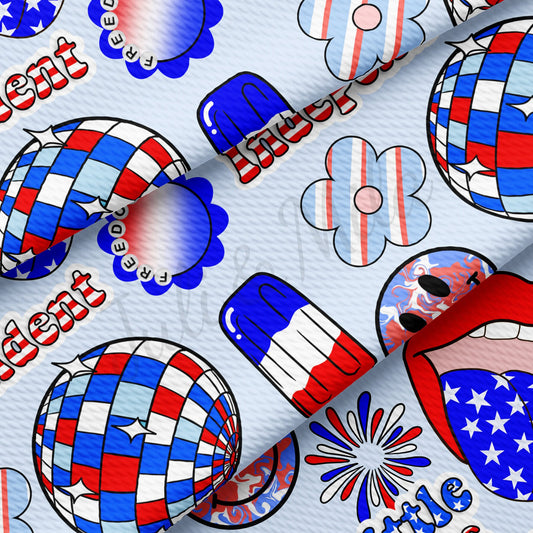 Little Miss Independent Patriotic 4th of July Bullet Textured Fabric AA1680