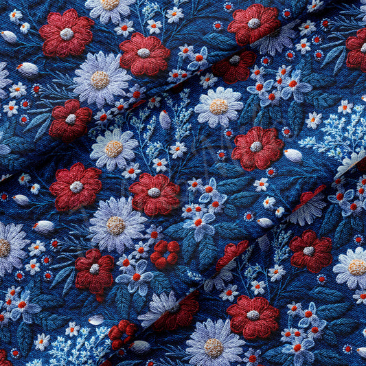 Embroidery 4th of July Patriotic Bullet Textured Fabric AA1694