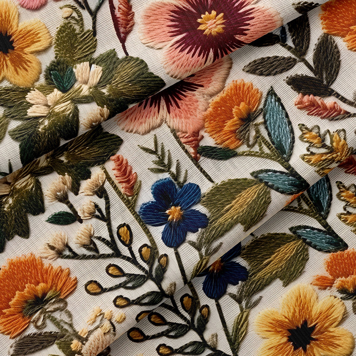 Floral Embroidery Rib Knit Fabric AA1789