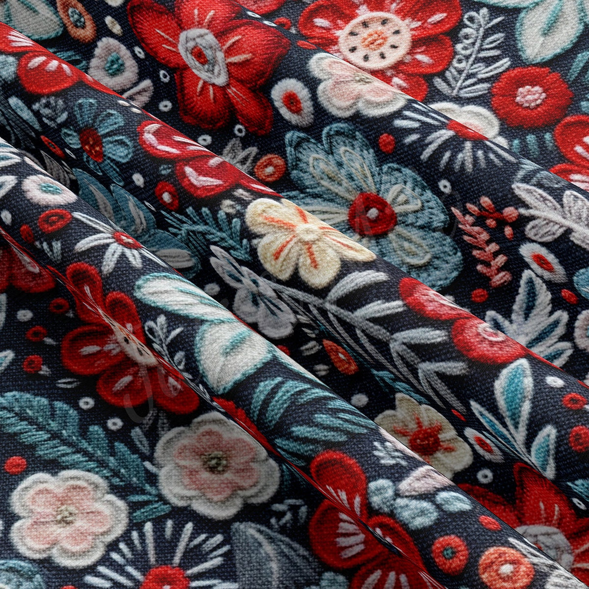 4th of July Patriotic Floral Embroidery Rib Knit Fabric AA1791