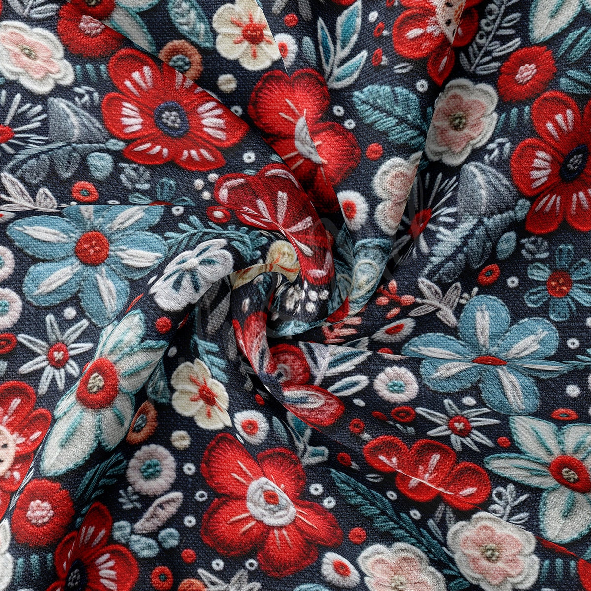 4th of July Patriotic Floral Embroidery Rib Knit Fabric AA1791