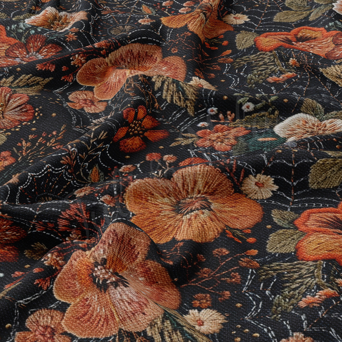 Embroidery Autumn Fall Halloween Rib Knit Fabric AA1817