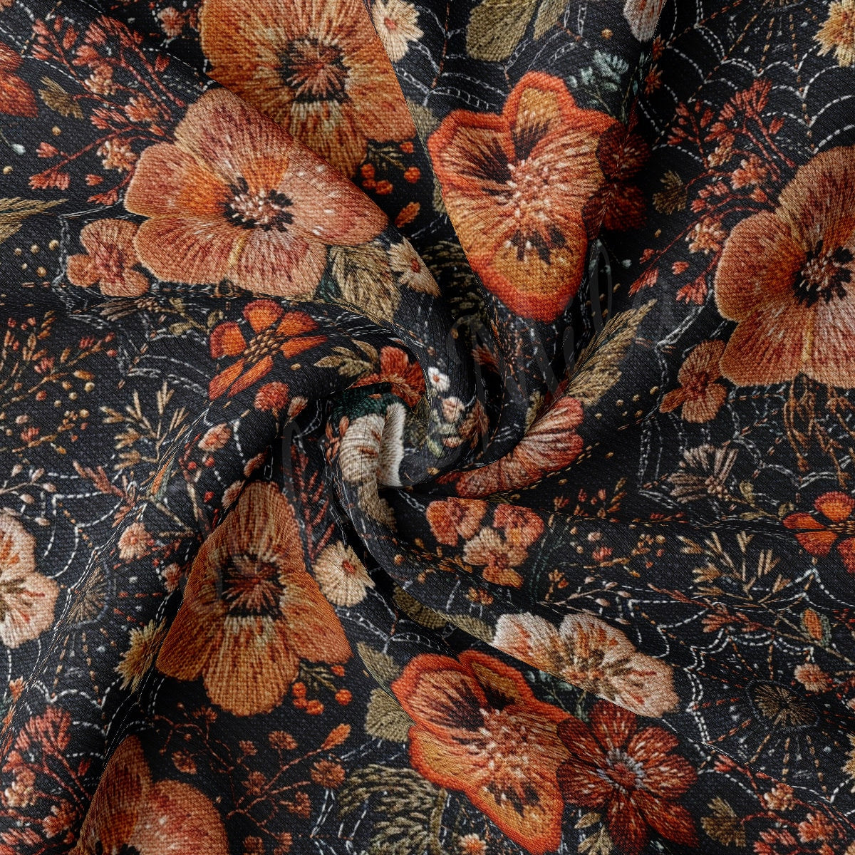 Embroidery Autumn Fall Halloween Rib Knit Fabric AA1817