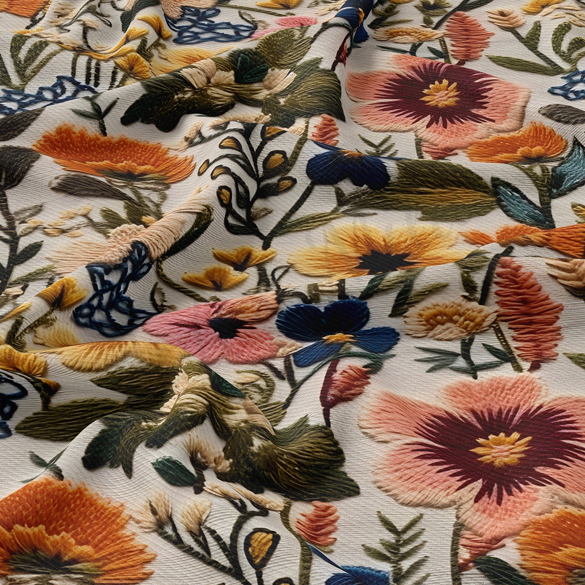 Floral Embroidery Rib Knit Fabric AA1789