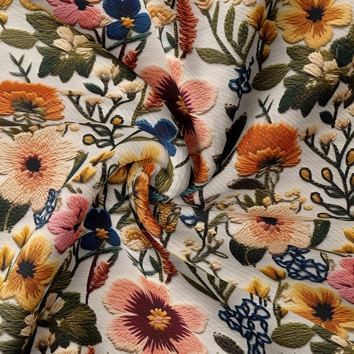 Floral Embroidery Rib Knit Fabric AA1789