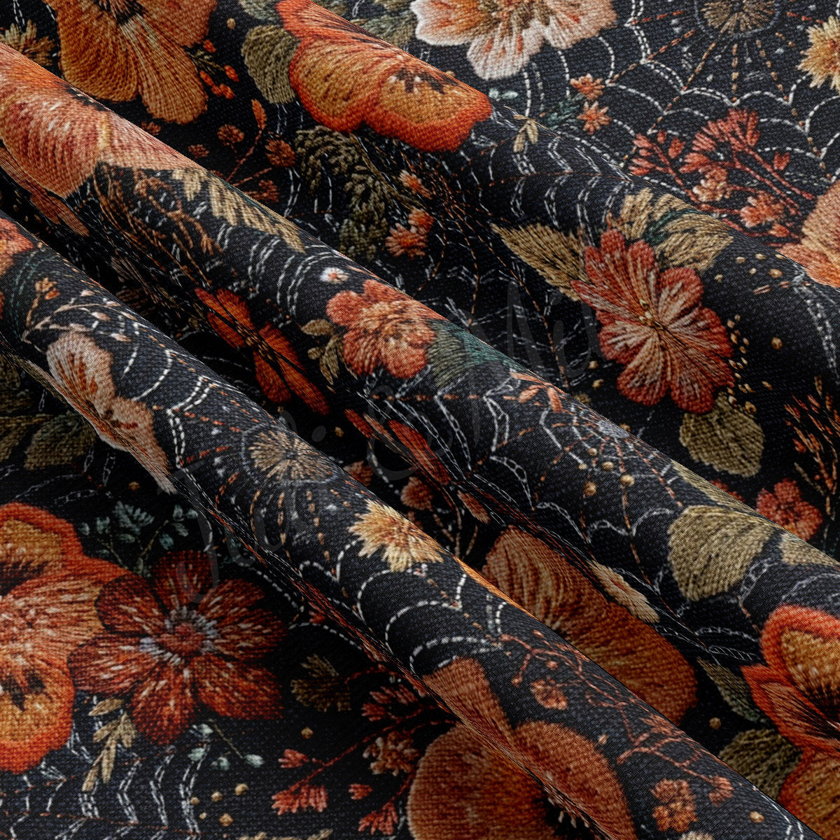 Embroidery Autumn Fall Halloween Rib Knit Fabric AA1817
