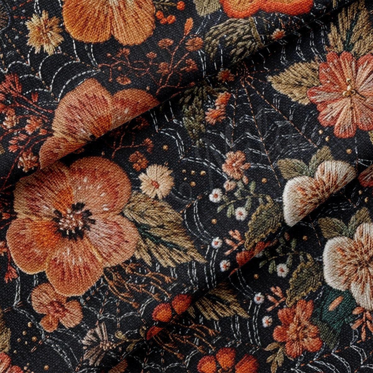 Embroidery Autumn Fall Halloween Rib Knit Fabric AA1817