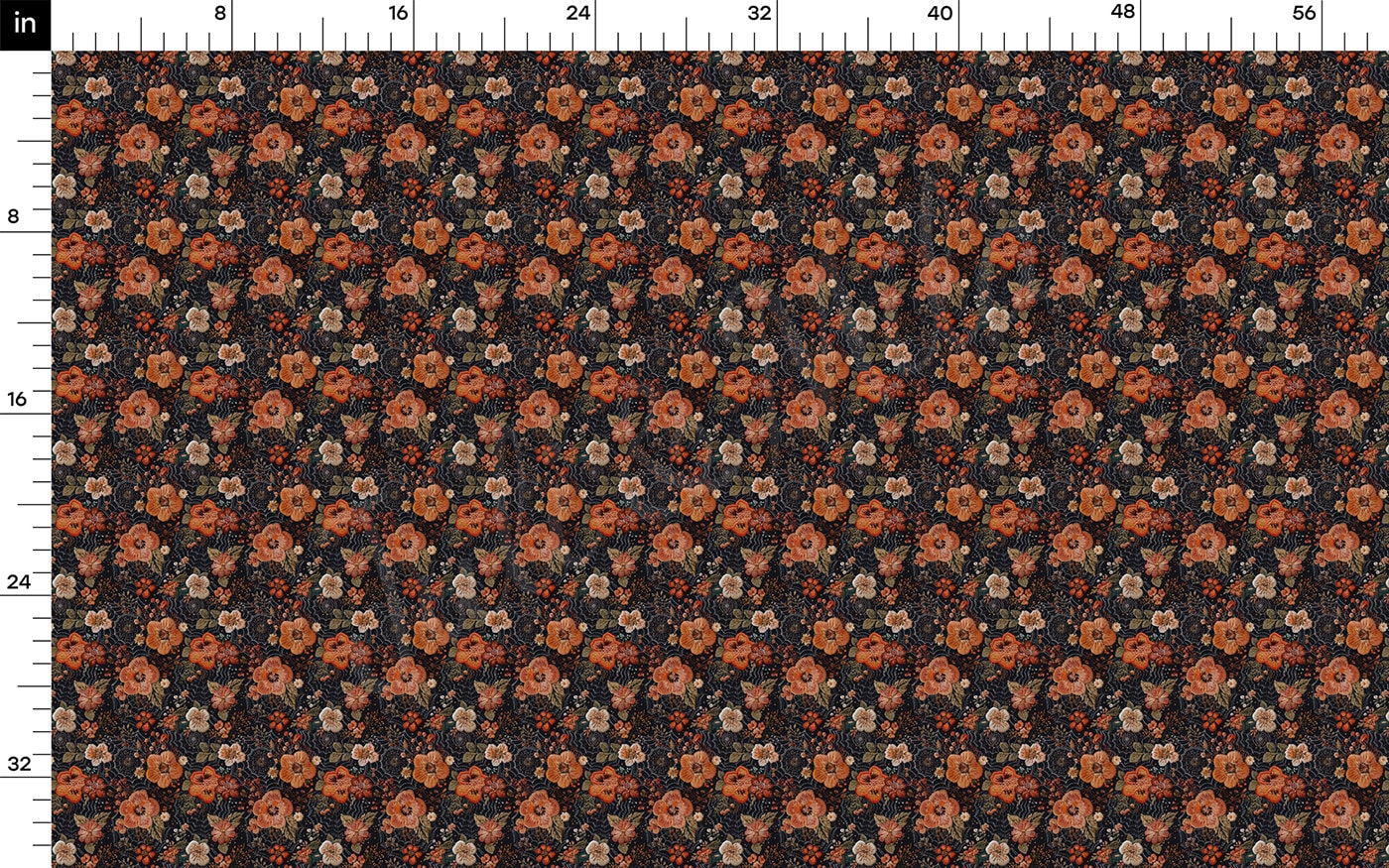 Embroidery Autumn Fall Halloween Rib Knit Fabric AA1817