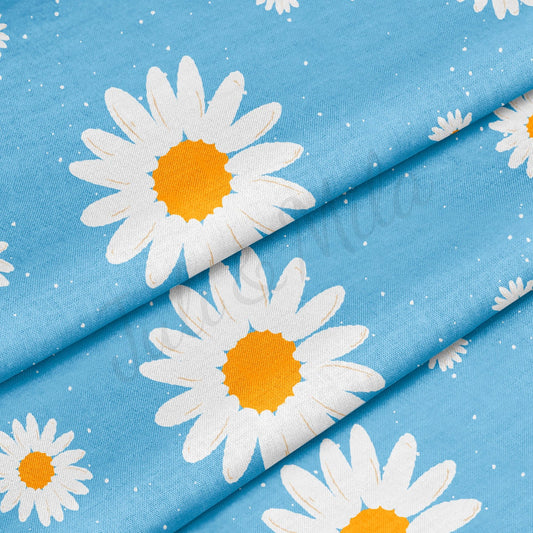 100% Cotton Fabric By the Yard Printed in USA Cotton Sateen - Cotton blue camomiles