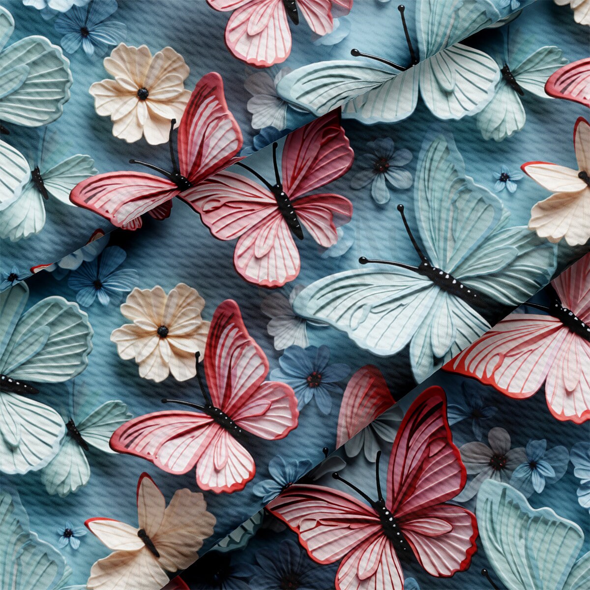 Floral Flowers Butterflies Bullet Textured Fabric AA1902