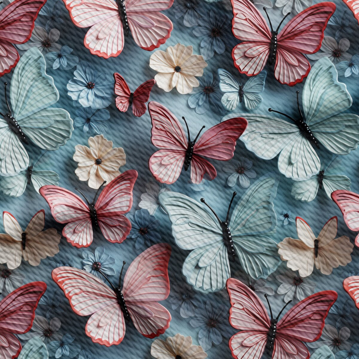 Floral Flowers Butterflies Bullet Textured Fabric AA1902