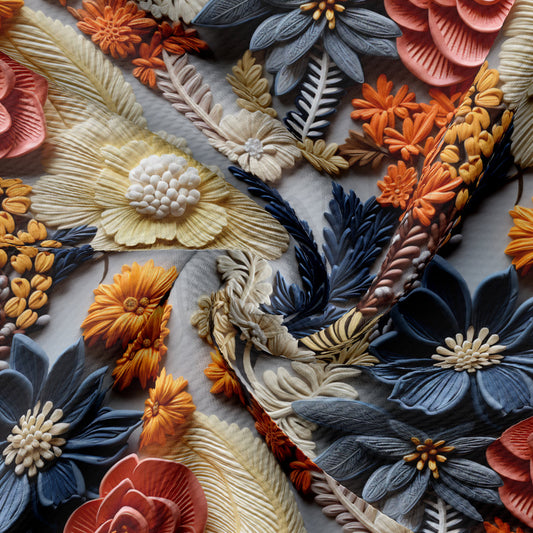 Floral Bullet Textured Fabric AA1921 flowers Embroidery