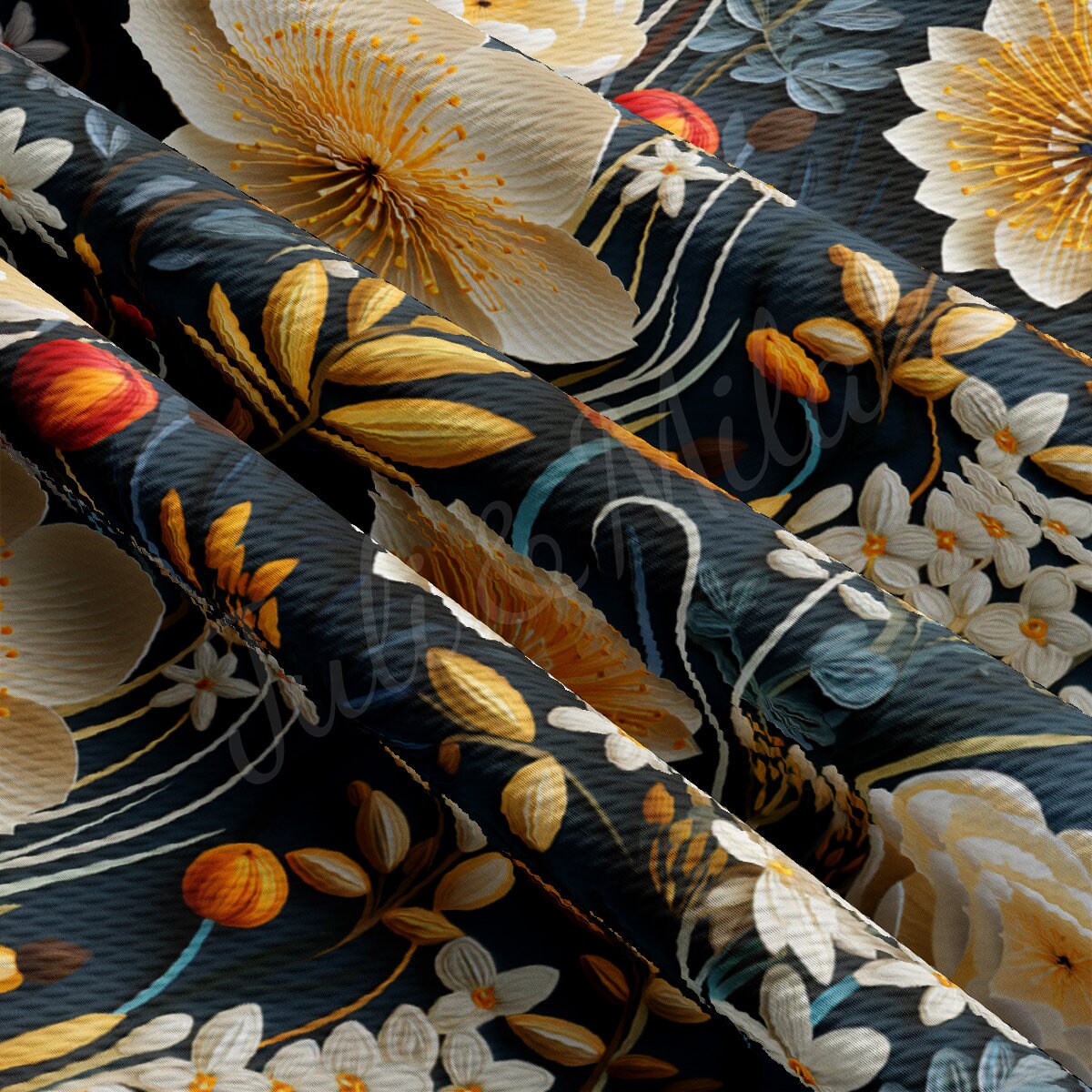 Floral Bullet Textured Fabric AA1927 flowers Embroidery