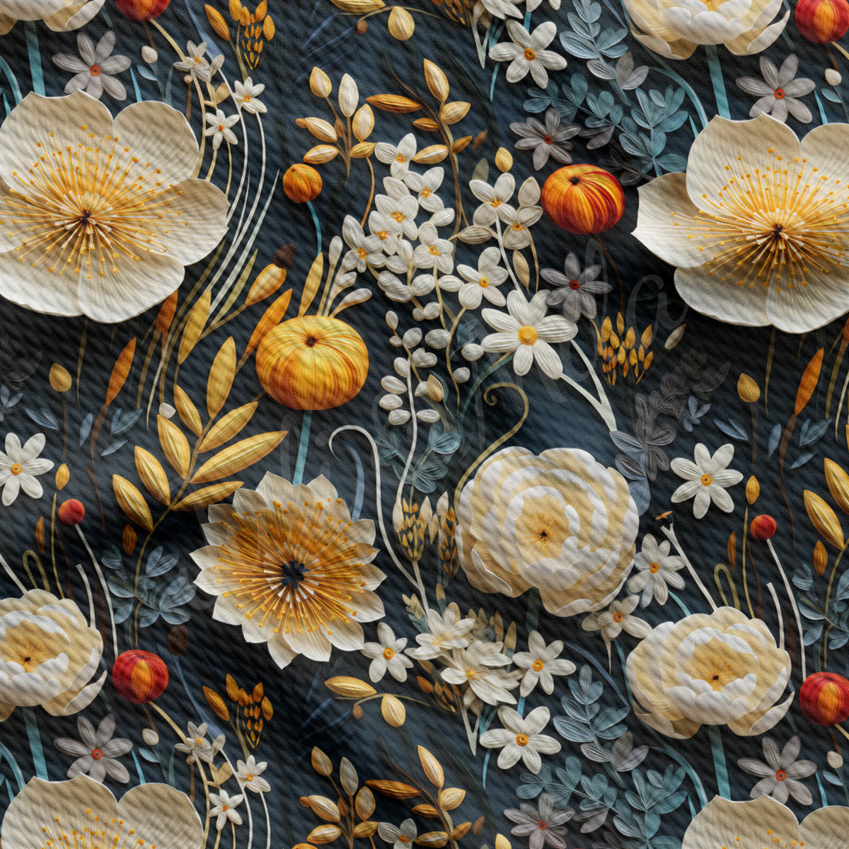 Floral Bullet Textured Fabric AA1927 flowers Embroidery