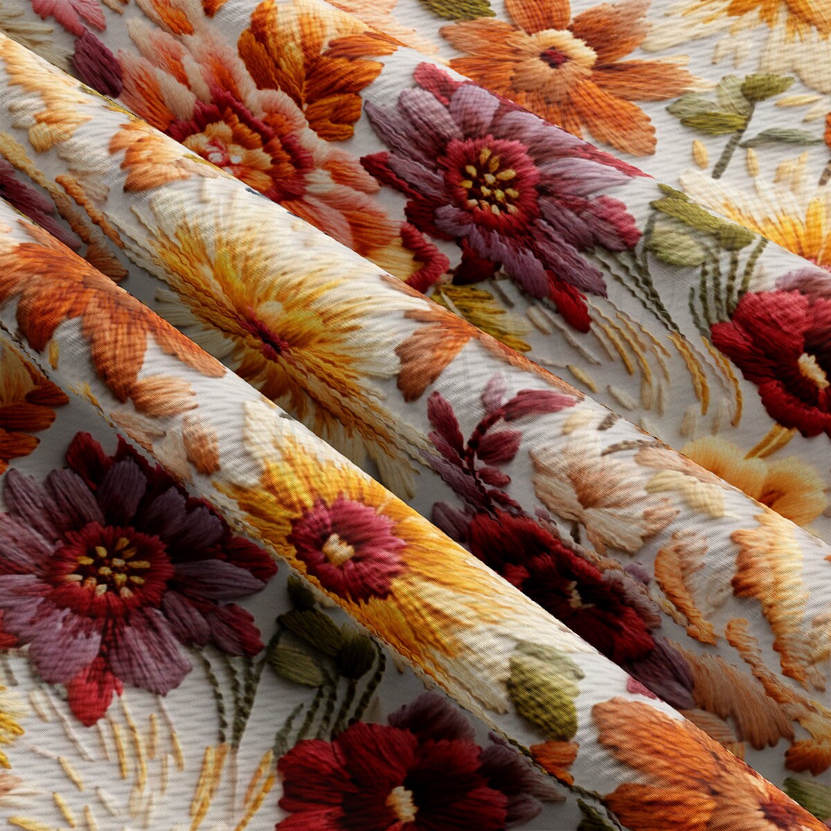 Floral Flowers Bullet Textured Fabric AA1933 Embroidery