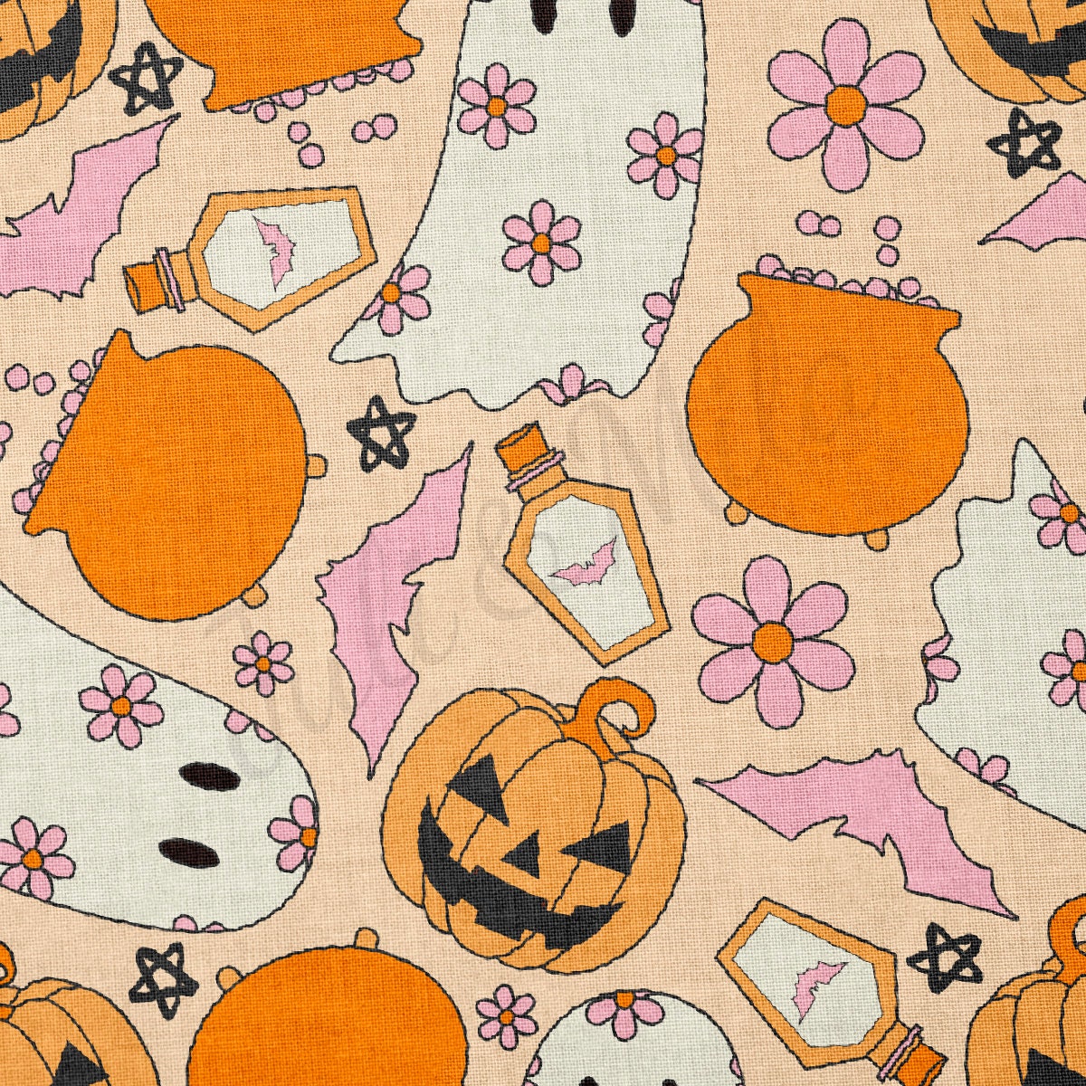 100% Cotton Fabric By the Yard Printed in USA Cotton Sateen - Cotton Halloween Fall Pumpkins СTN1872