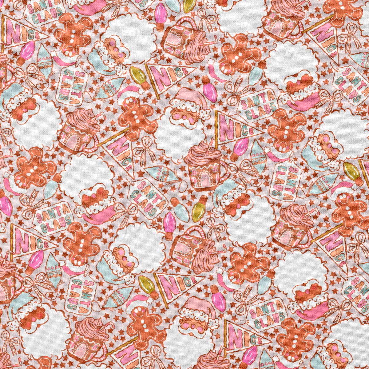 100% Cotton Fabric By the Yard Printed in USA Cotton Sateen - Cotton santas СTN1887