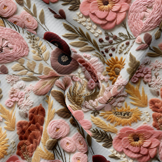 Floral Bullet Textured Fabric AA1922 flowers Embroidery