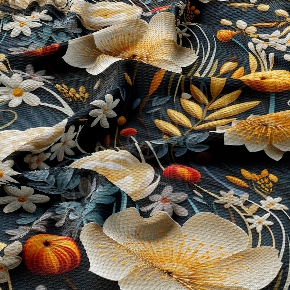Floral Bullet Textured Fabric AA1927 flowers Embroidery