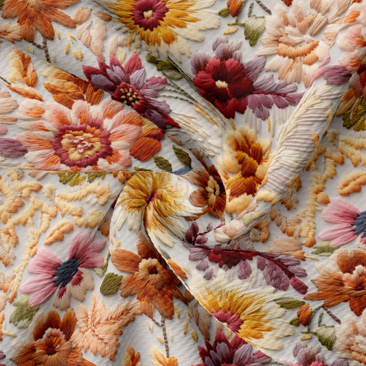 Floral Flowers Bullet Textured Fabric AA1933 Embroidery