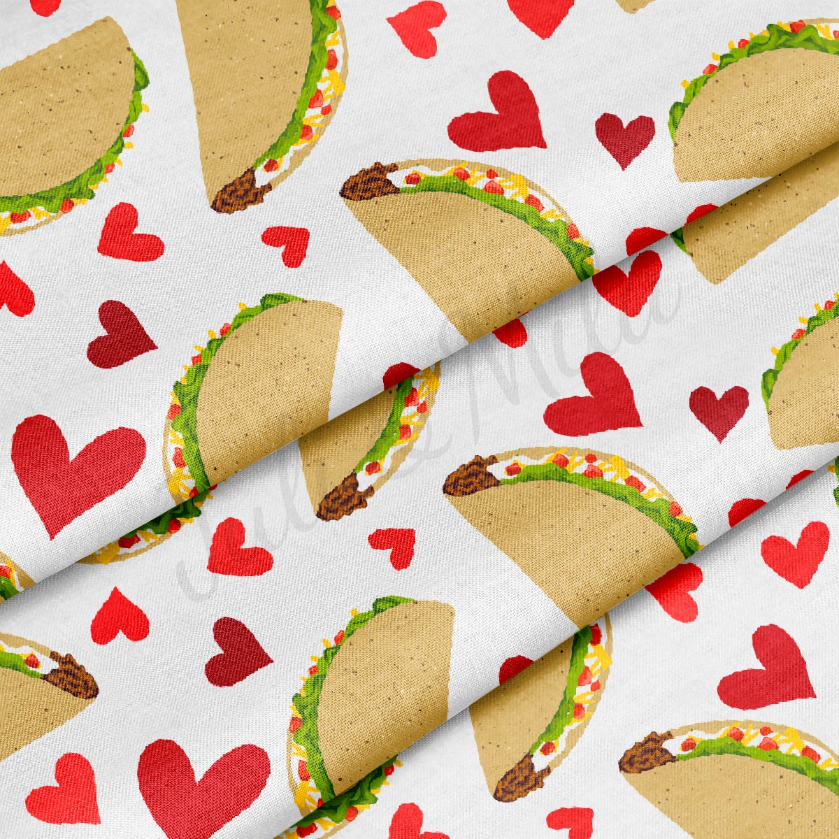 Taco 100% Cotton Fabric By the Yard Printed in USA Cotton Sateen - Cotton tacos CTN1995 Valentine's Day