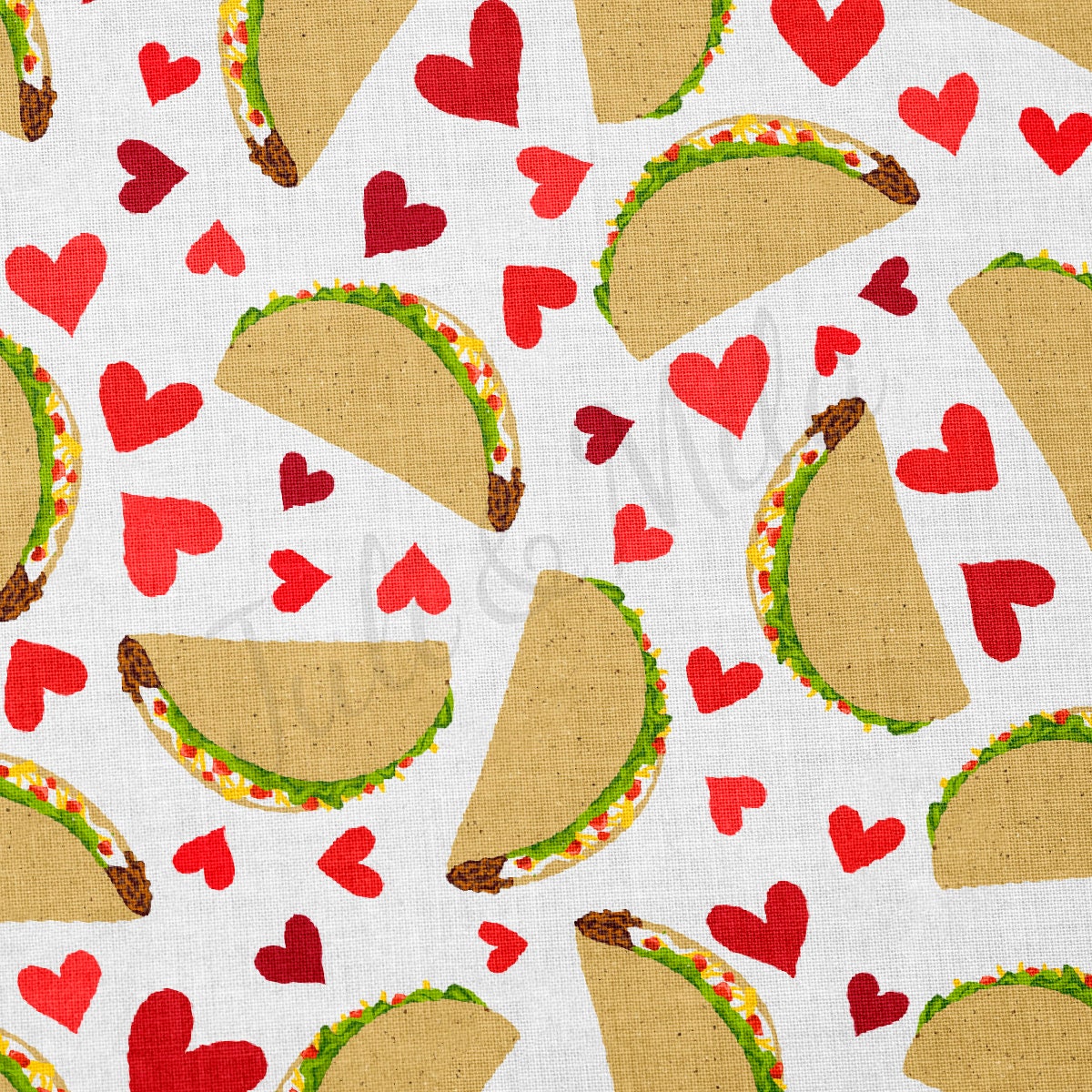 Taco 100% Cotton Fabric By the Yard Printed in USA Cotton Sateen - Cotton tacos CTN1995 Valentine's Day