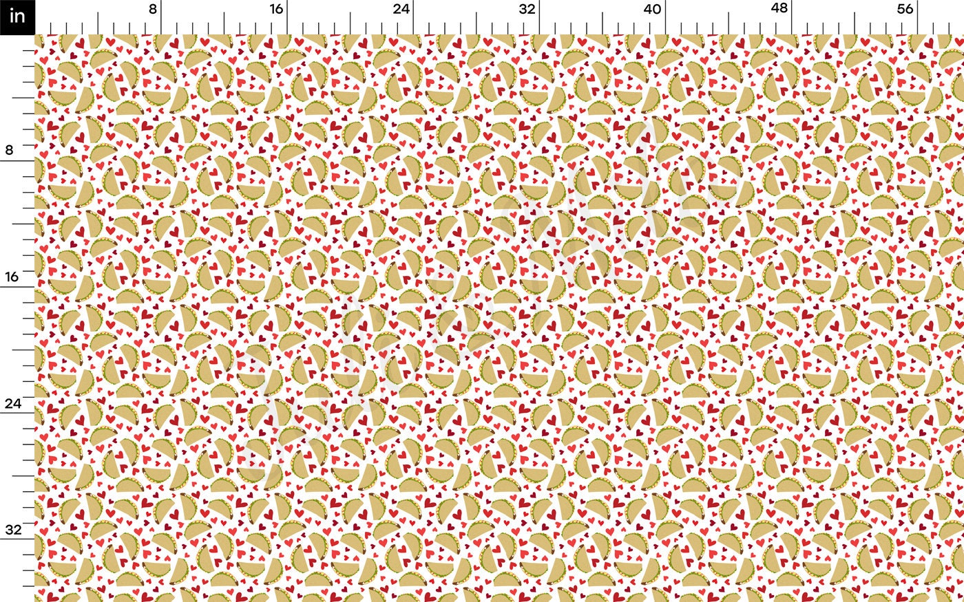 Taco 100% Cotton Fabric By the Yard Printed in USA Cotton Sateen - Cotton tacos CTN1995 Valentine's Day