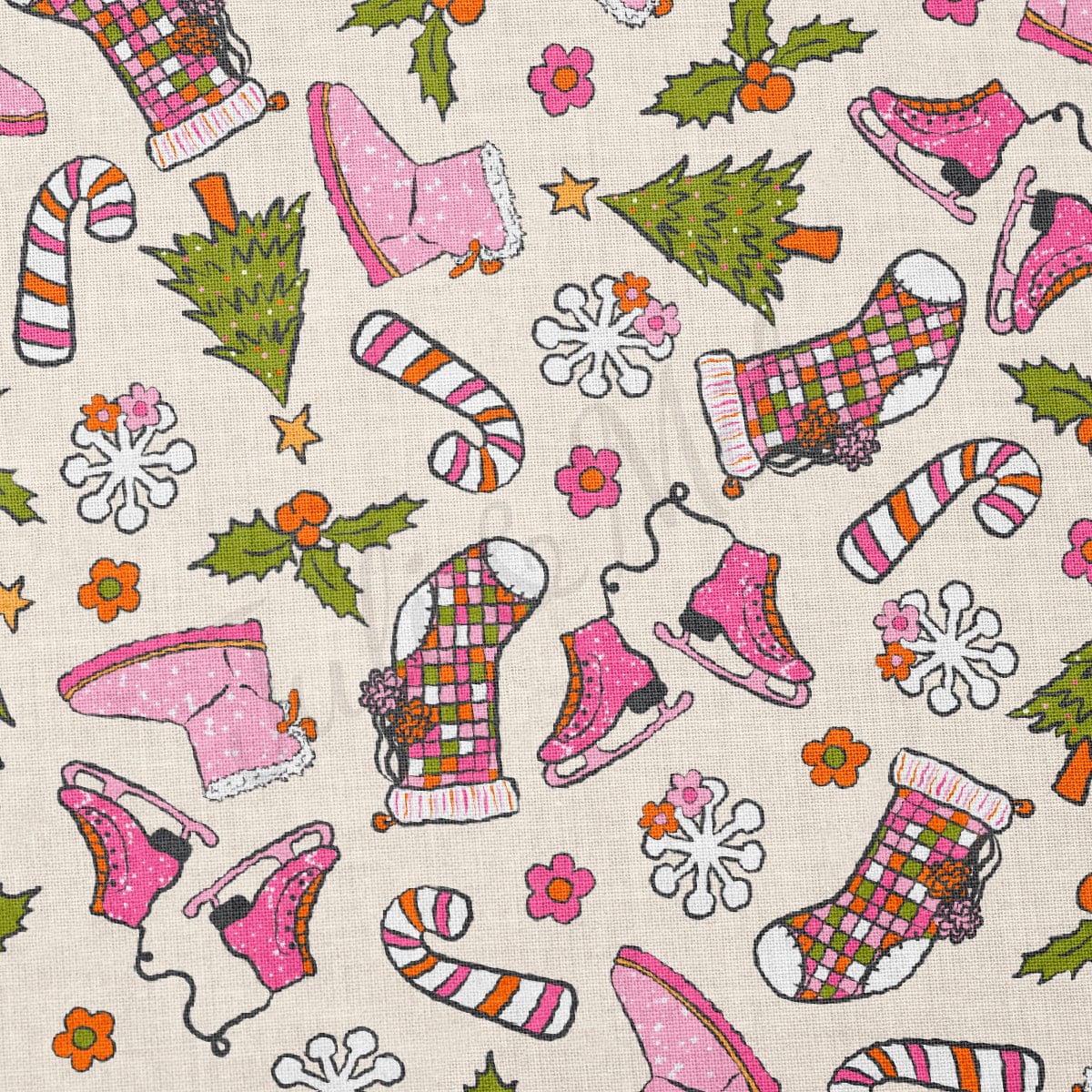 100% Cotton Fabric By the Yard Printed in USA Cotton Sateen - Cotton CNT2021 Christmas