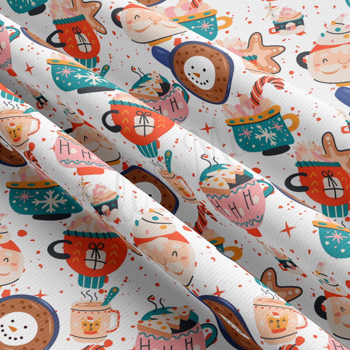 Christmas Rib Knit Fabric by the Yard Ribbed Jersey Stretchy Soft Polyester Stretch Fabric 1 Yard RBK2018