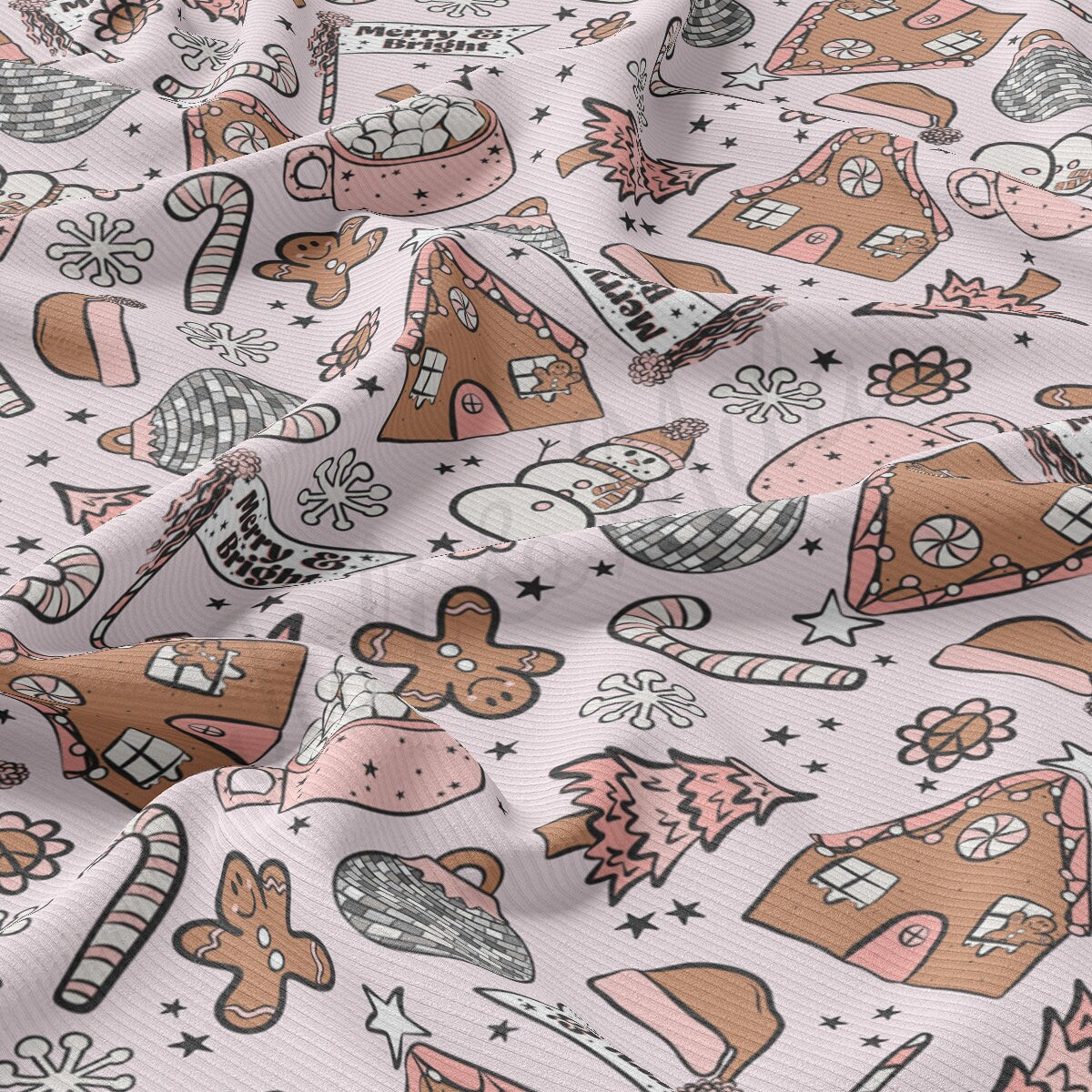 Christmas Rib Knit Fabric by the Yard Ribbed Jersey Stretchy Soft Polyester Stretch Fabric 1 Yard RBK2041