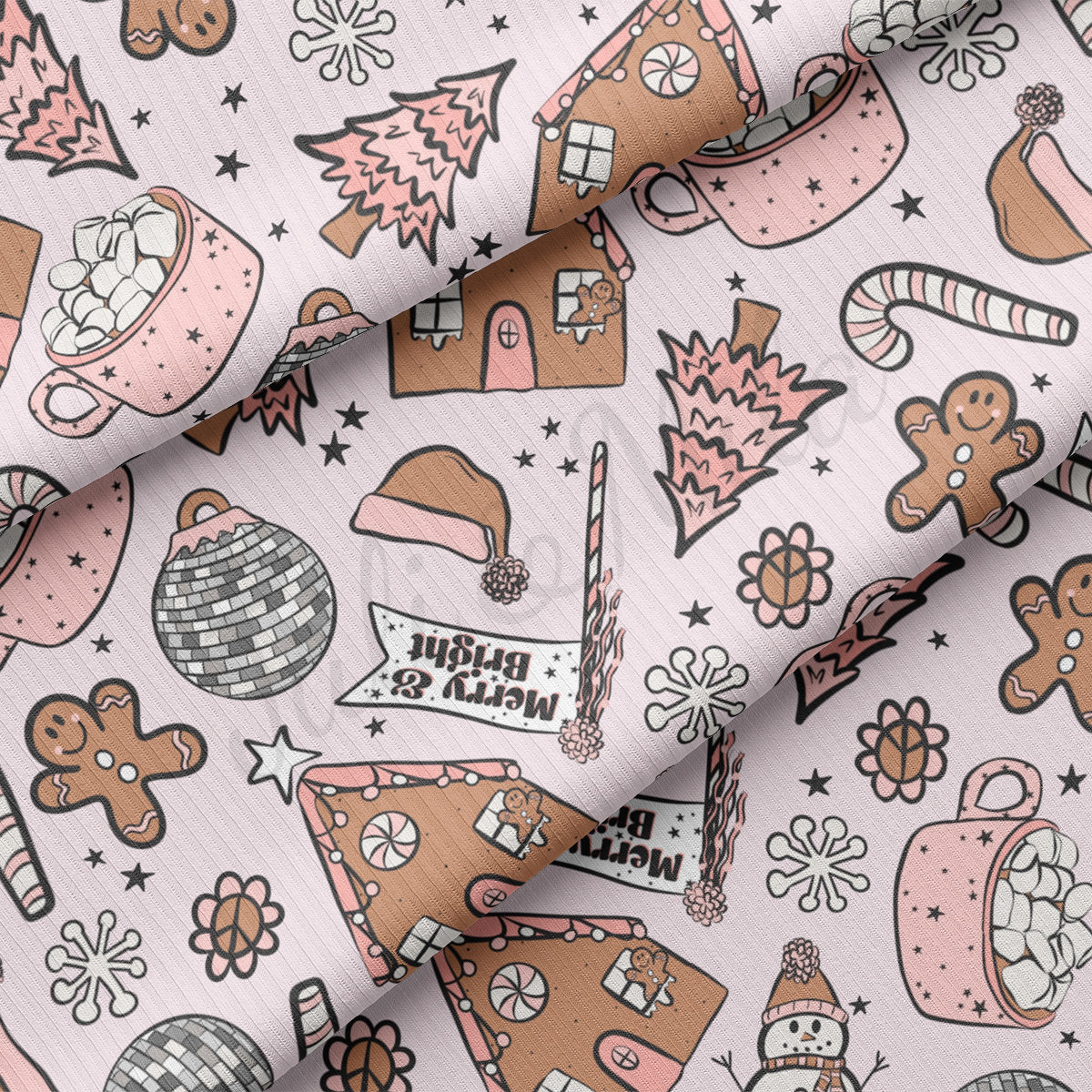 Christmas Rib Knit Fabric by the Yard Ribbed Jersey Stretchy Soft Polyester Stretch Fabric 1 Yard RBK2041