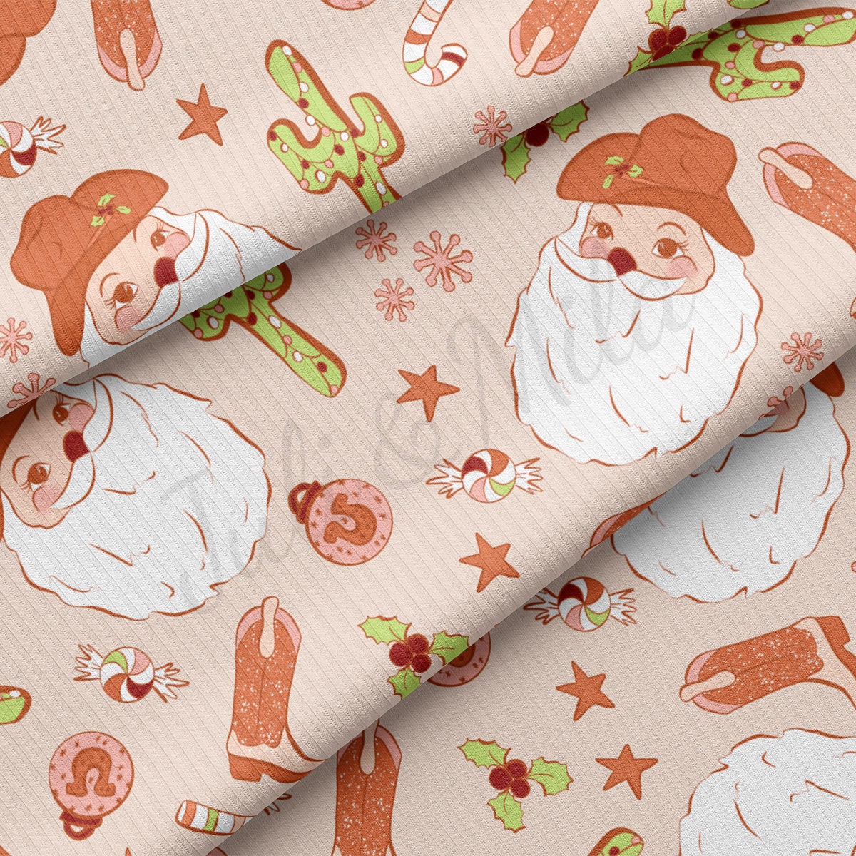 Christmas Rib Knit Fabric by the Yard Ribbed Jersey Stretchy Soft Polyester Stretch Fabric 1 Yard RBK2042