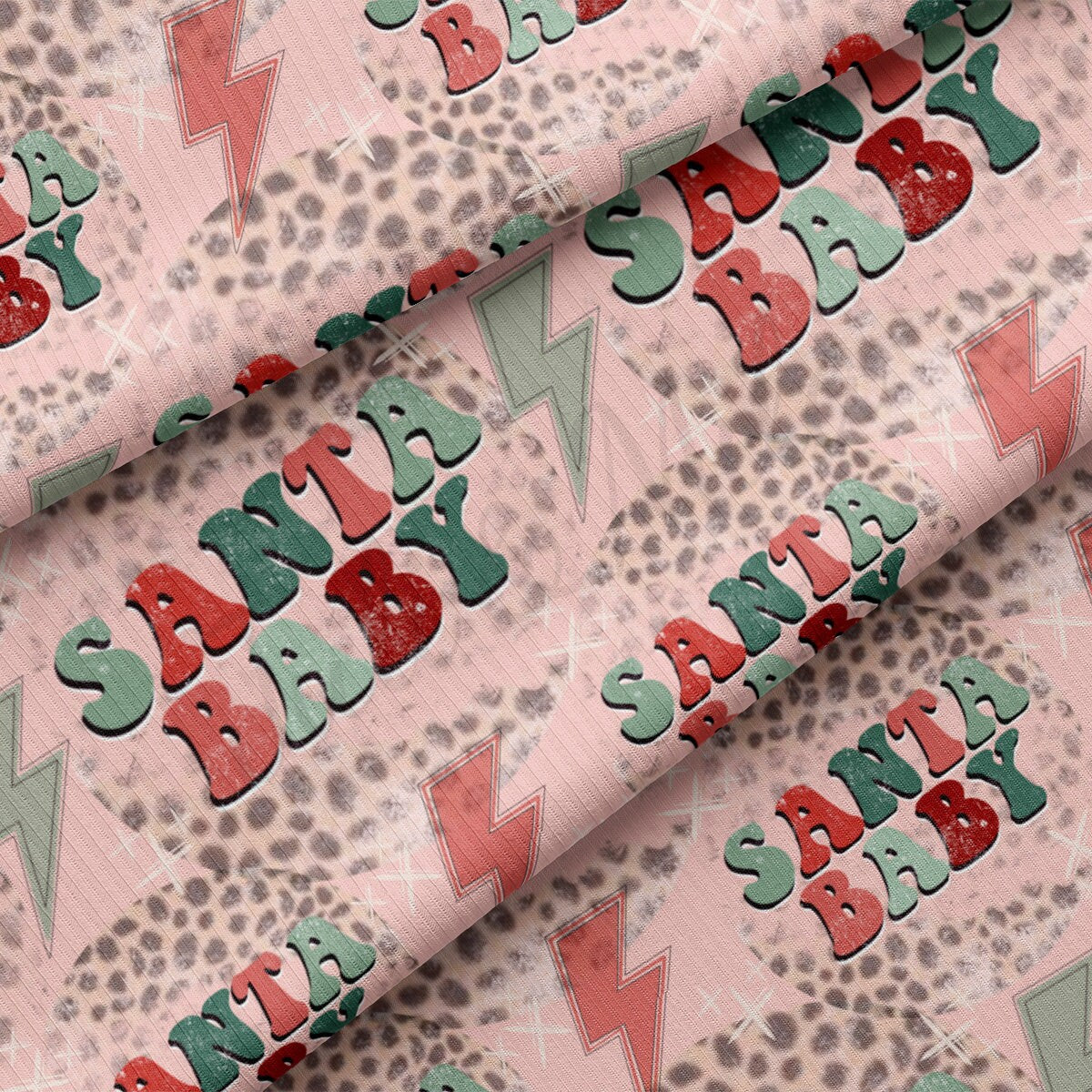 Christmas Rib Knit Fabric by the Yard Ribbed Jersey Stretchy Soft Polyester Stretch Fabric 1 Yard RBK2063