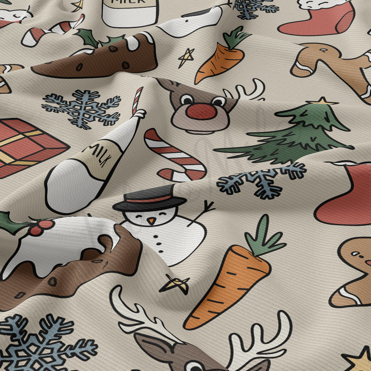 Rib Knit Fabric by the Yard Ribbed Jersey Stretchy Soft Polyester Stretch Fabric 1 Yard RBK2101 Christmas