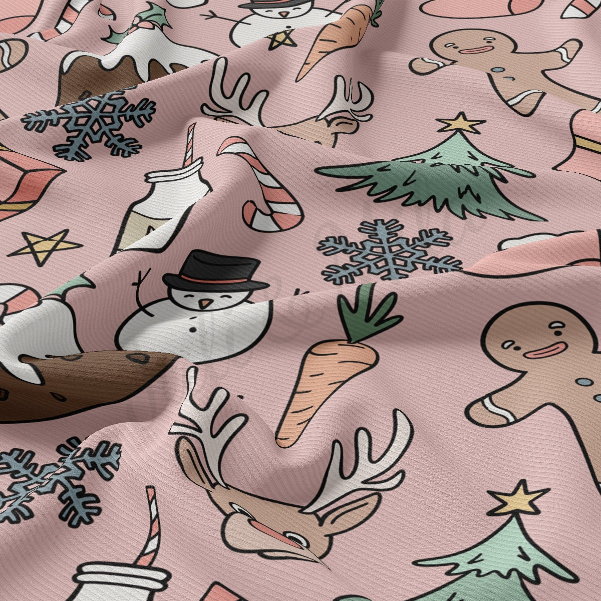 Rib Knit Fabric by the Yard Ribbed Jersey Stretchy Soft Polyester Stretch Fabric 1 Yard RBK2102 Christmas