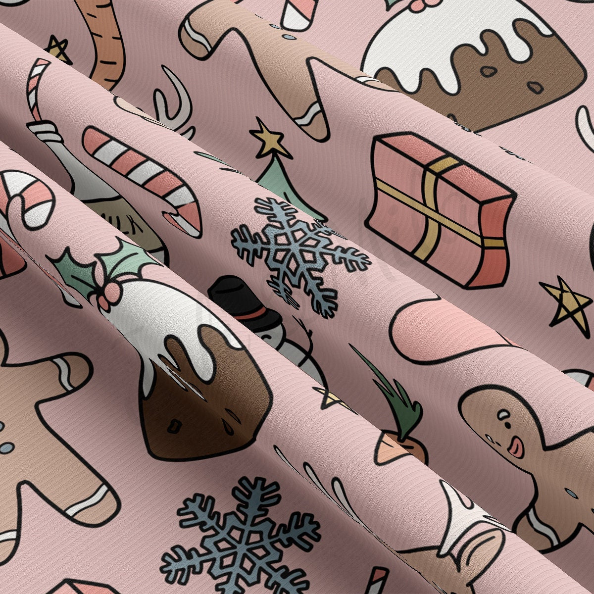 Rib Knit Fabric by the Yard Ribbed Jersey Stretchy Soft Polyester Stretch Fabric 1 Yard RBK2102 Christmas