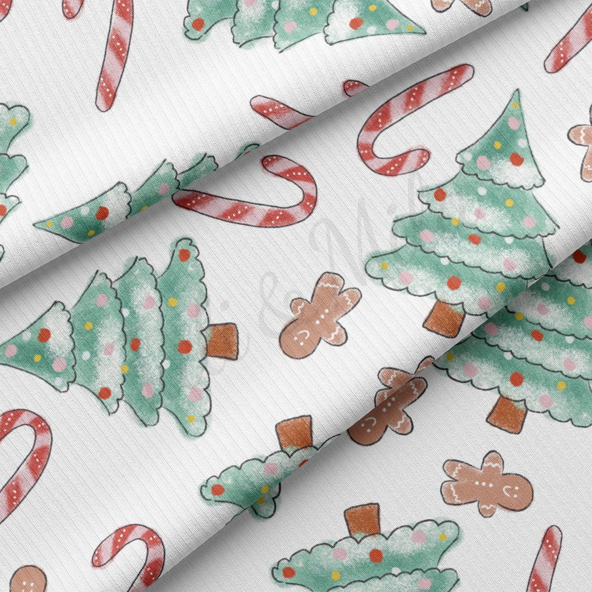 Rib Knit Fabric by the Yard Ribbed Jersey Stretchy Soft Polyester Stretch Fabric 1 Yard RBK2103 Christmas