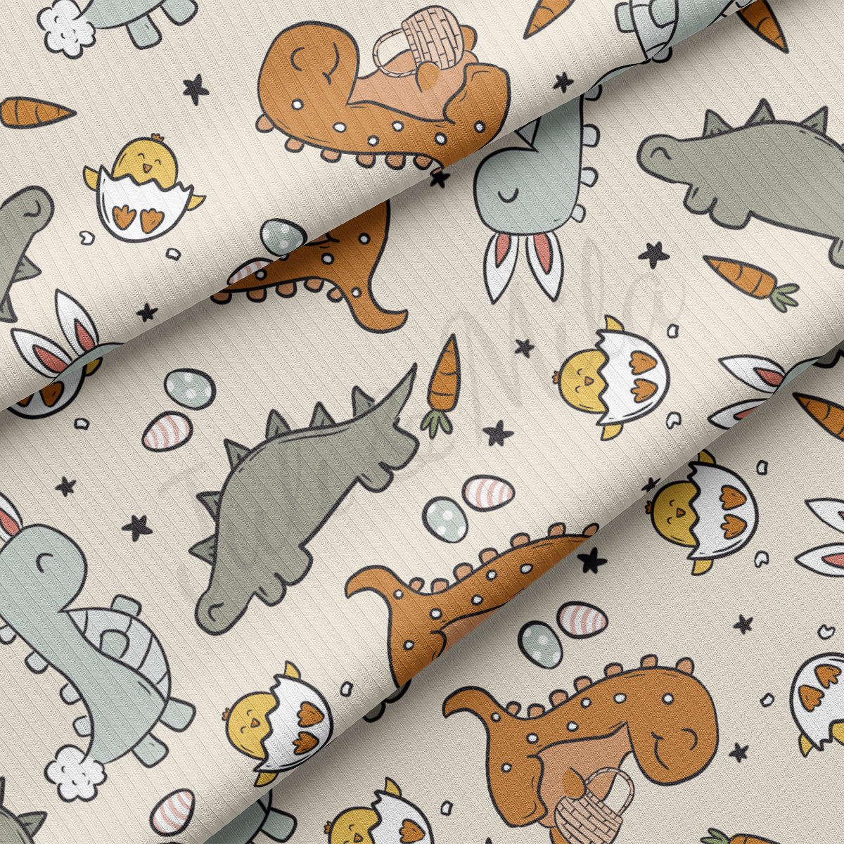 Rib Knit Fabric RBK2122 Easter Dino Dinosaur