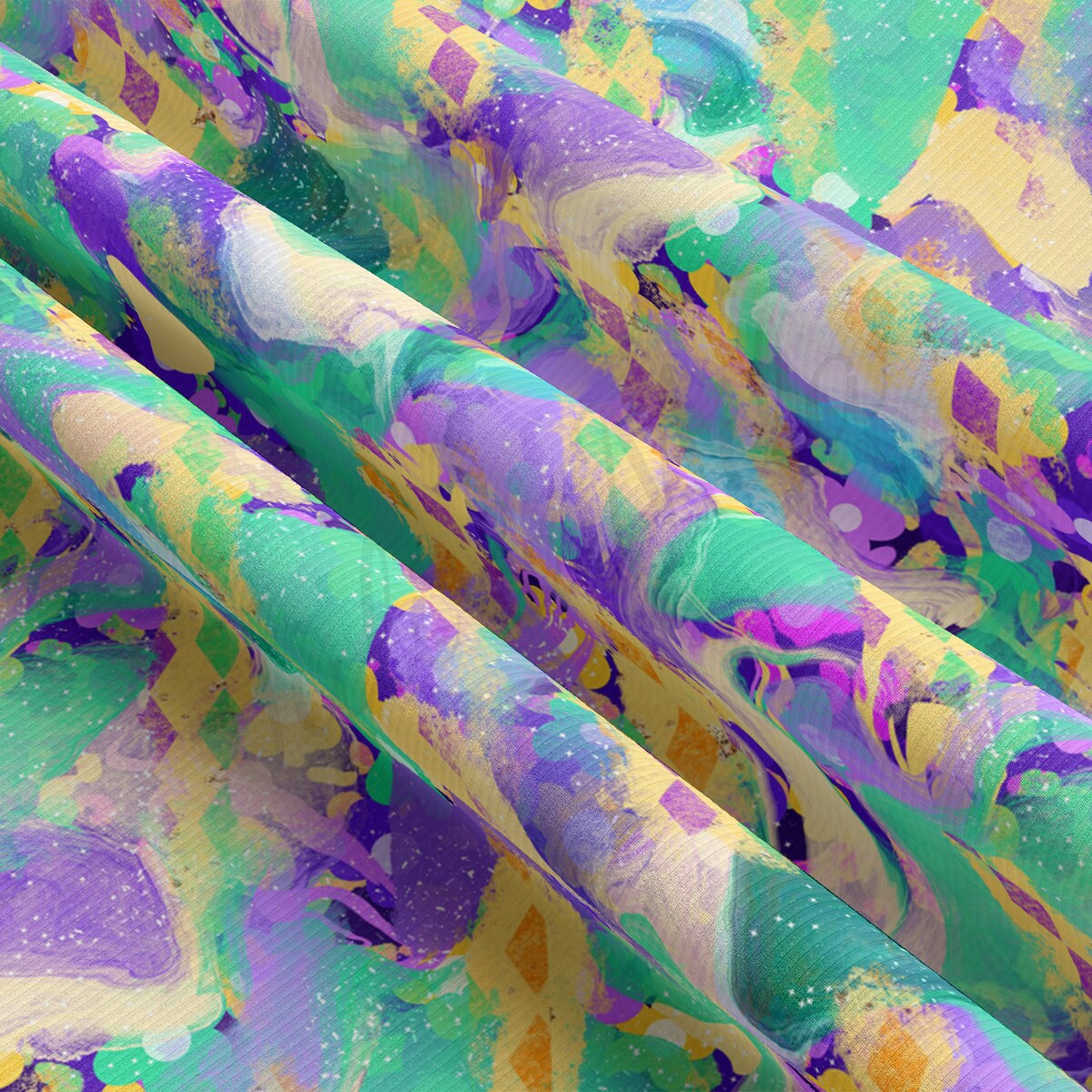 Rib Knit Fabric by the Yard Ribbed Jersey Stretchy Soft Polyester Stretch Fabric 1 Yard RBK2124 Mardi Gras