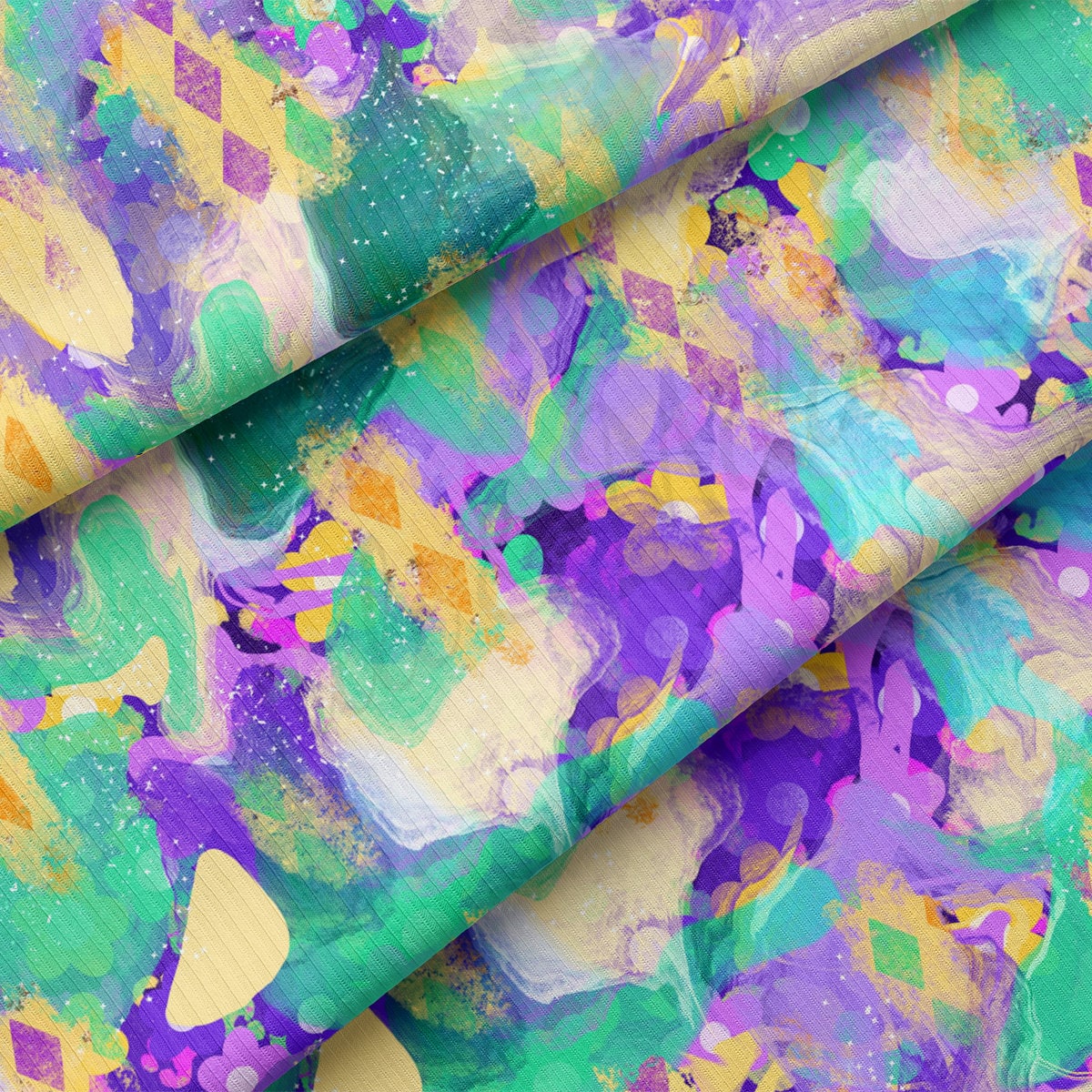 Rib Knit Fabric by the Yard Ribbed Jersey Stretchy Soft Polyester Stretch Fabric 1 Yard RBK2124 Mardi Gras
