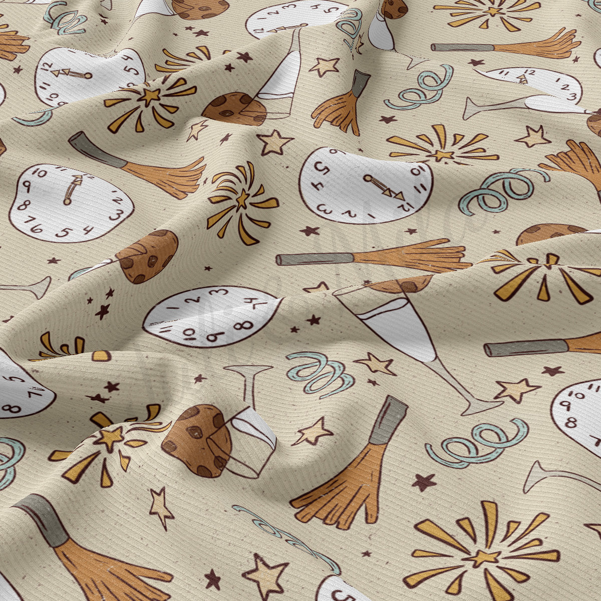 Rib Knit Fabric by the Yard Ribbed Jersey Stretchy Soft Polyester Stretch Fabric 1 Yard RBK2133 New Year's Day