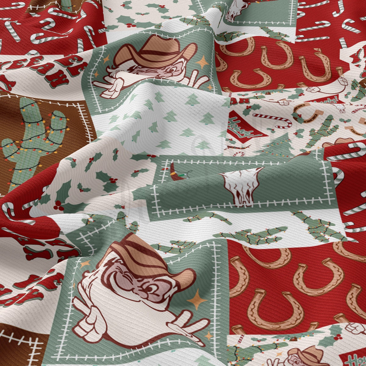Rib Knit Fabric by the Yard Ribbed Jersey Stretchy Soft Polyester Stretch Fabric 1 Yard RBK2158 Christmas