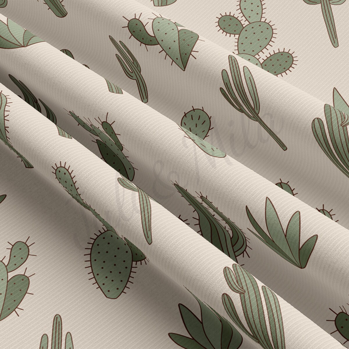 Boho Cactus Rib Knit Fabric by the Yard Ribbed Jersey Stretchy Soft Polyester Stretch Fabric 1 Yard RBK2162