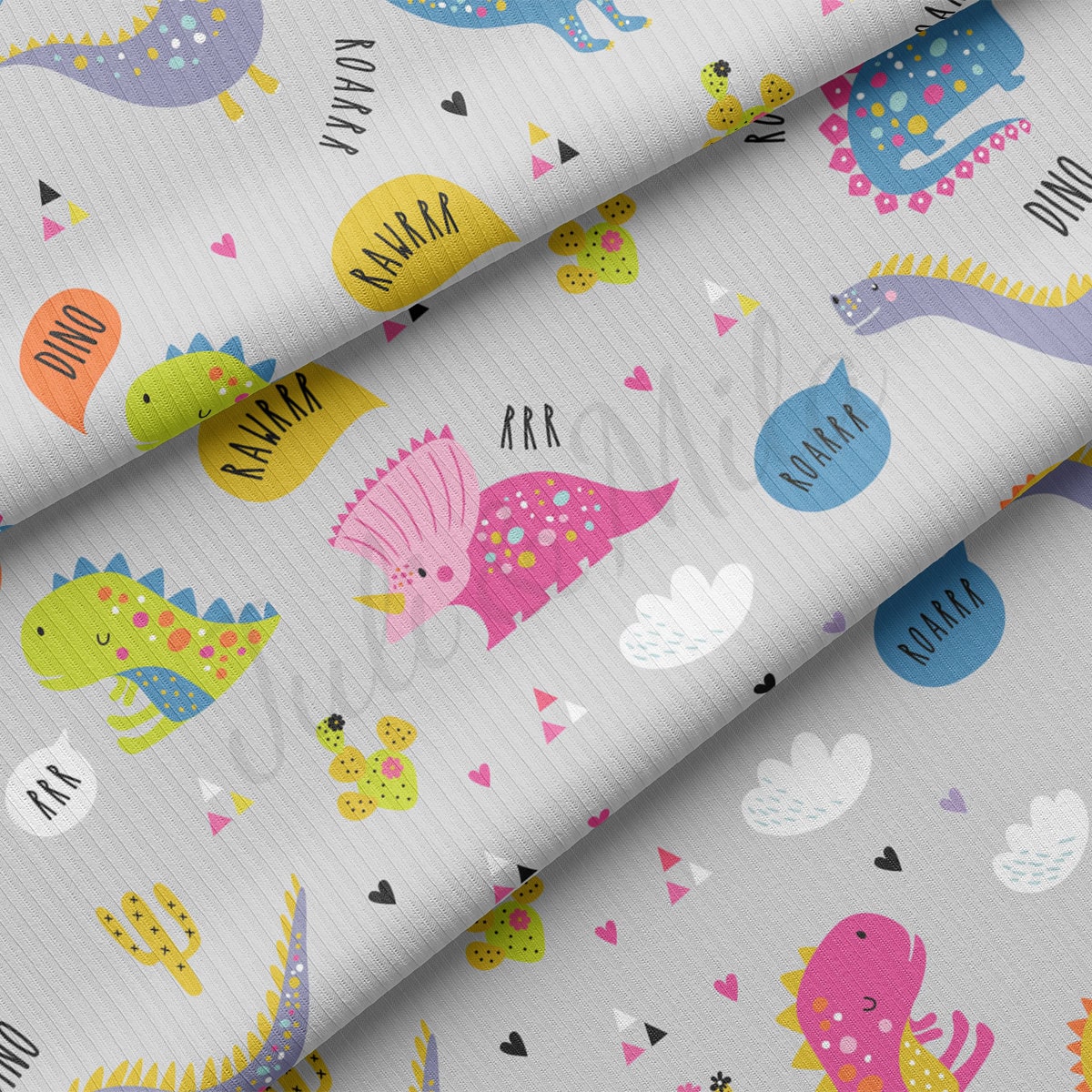 Rib Knit Fabric RBK2208 Dino Dinosaur